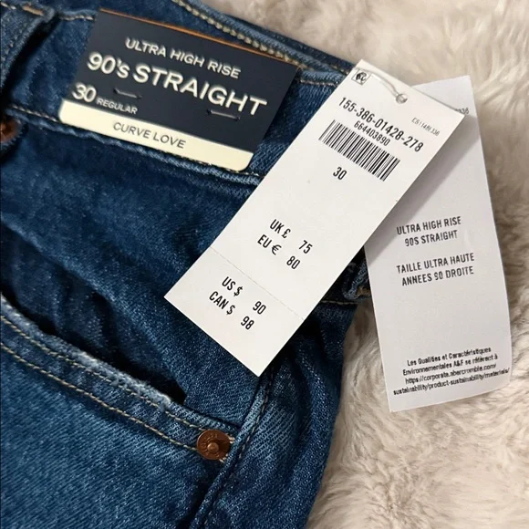 Womens ultra high rise 90s Straight Blue Jeans- BRAND NEW W TAGS ABERCROMBIE - Picture 2 of 14